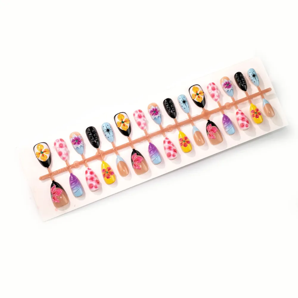 Nailhour 30Pcs Painted Leopard Print 3D Medium Almond French Press On Nails