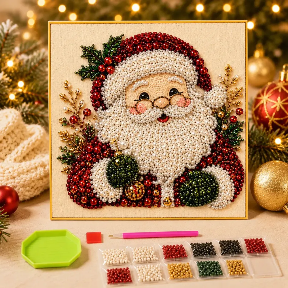 Frameless 3D DIY Beaded Christmas Pearl Diamond Painting