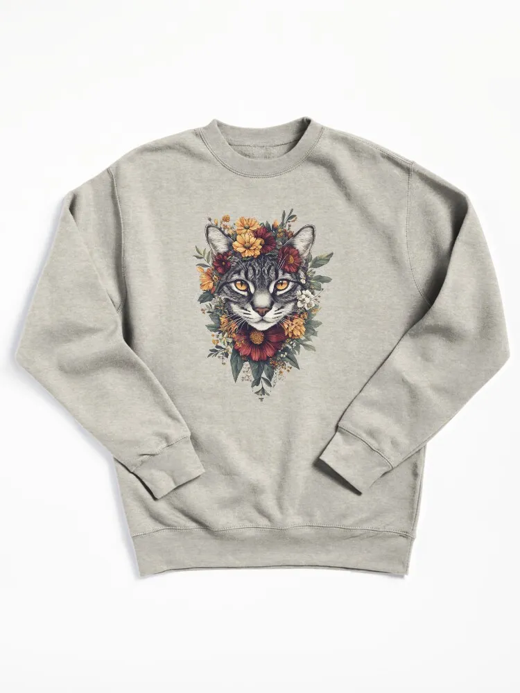 Floral Bengal Cat Pullover Sweatshirt