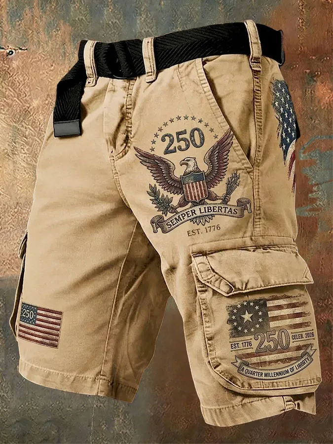 Men'S 250Th Anniversary Celebration Of American Independence Day Retro Work Shorts (Belt Not Included)