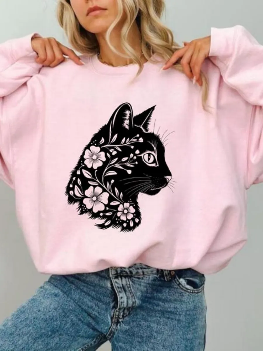 Cat Graphic Dropped Shoulder Sweatshirt