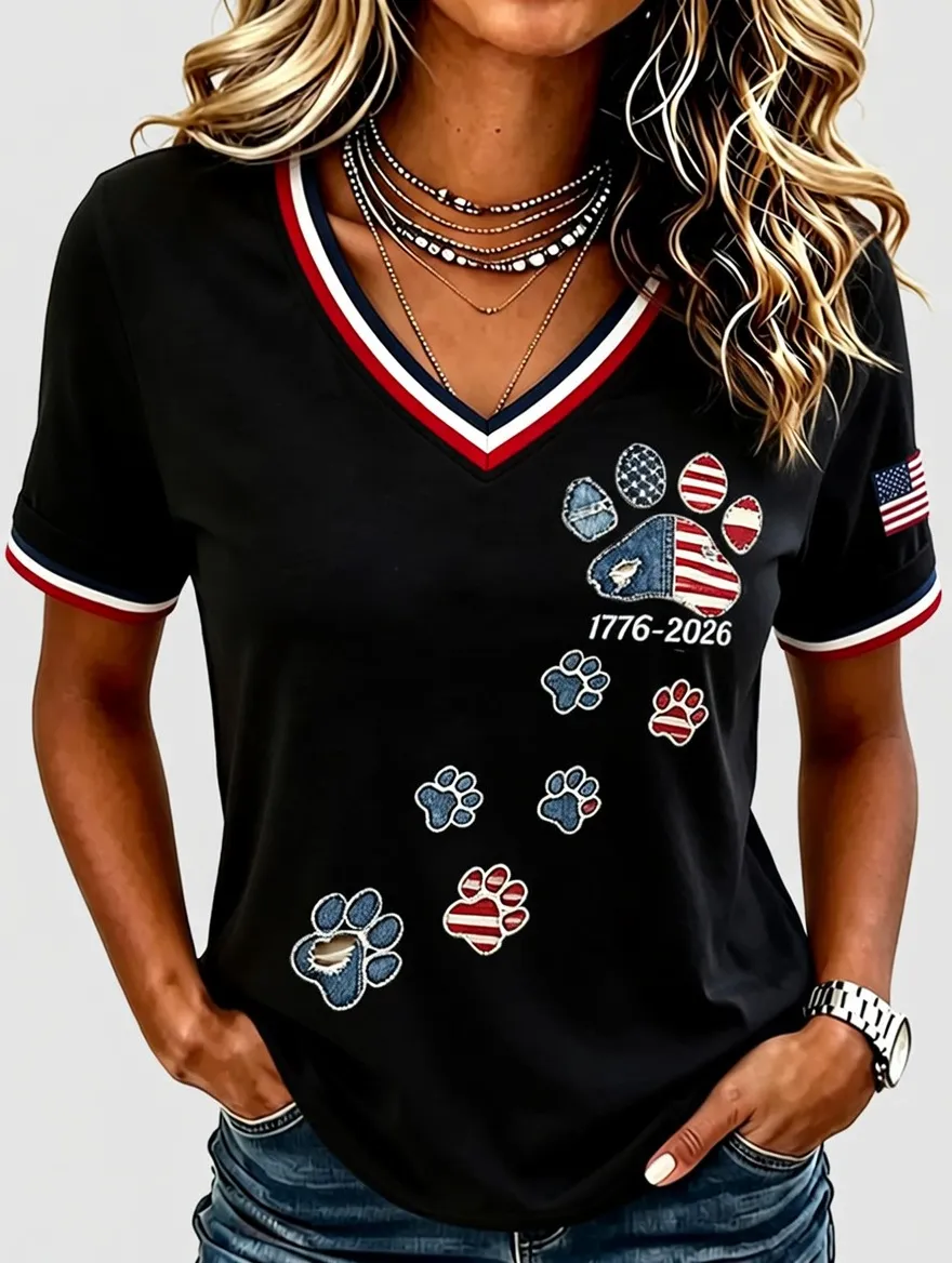 250Th Anniversary Animal Print Commemorative Women'S V-Neck Short Sleeved T-Shirt