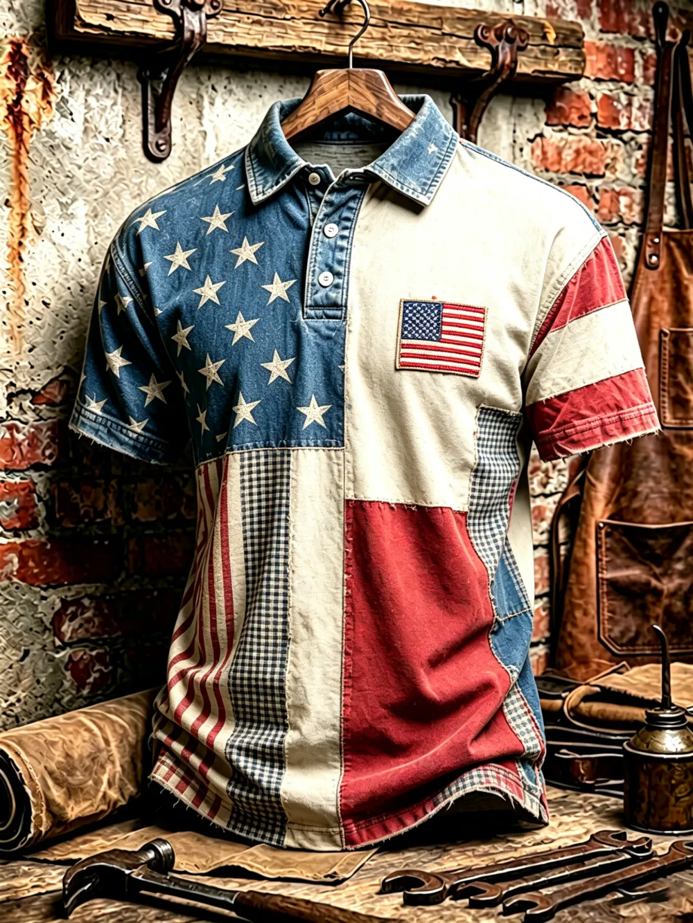 Men'S Casual 250Th Anniversary Celebration Of The Founding Of The United States, Patchwork, Contrasting Color Personalized Printed Polo Shirt