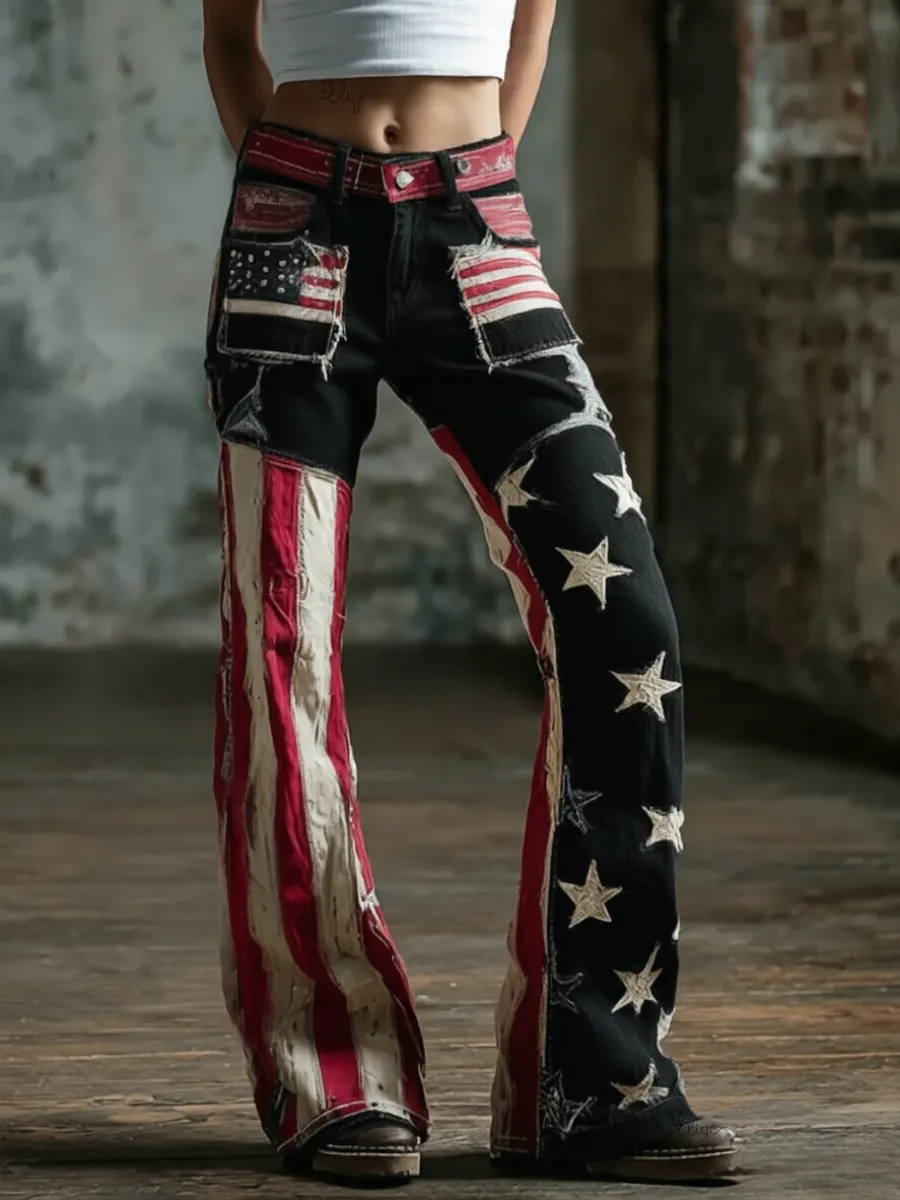 Women'S Retro Flower 250Th Anniversary Commemorative Casual Jeans