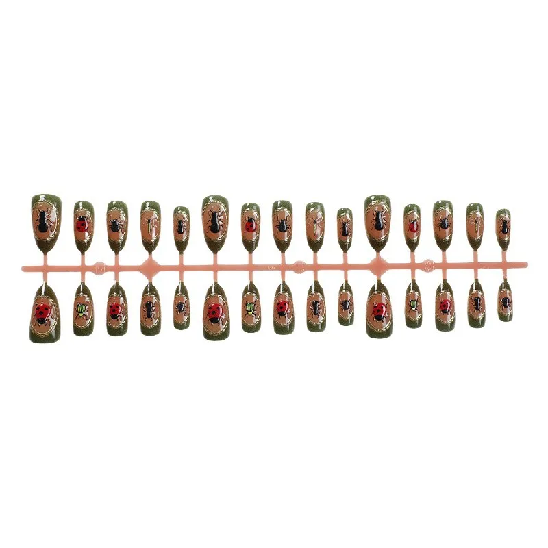 Nailhour 30Pcs Green 3D Vintage Medium Almond Press On Nails