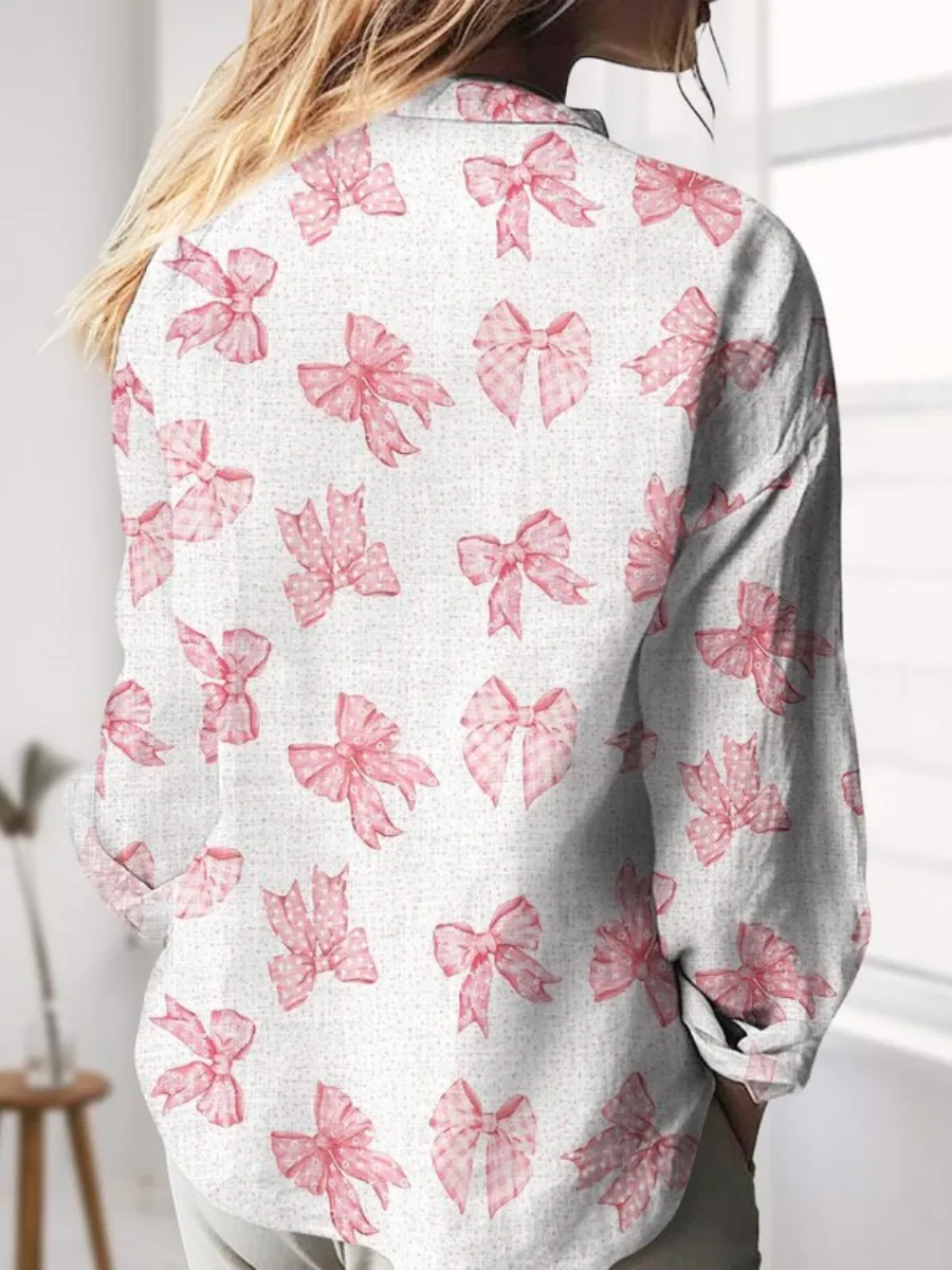 Bow Print Button Shirt