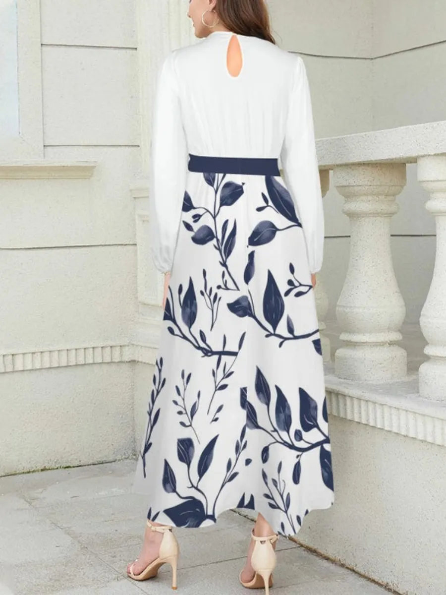 Plant Print Long Sleeve Dress