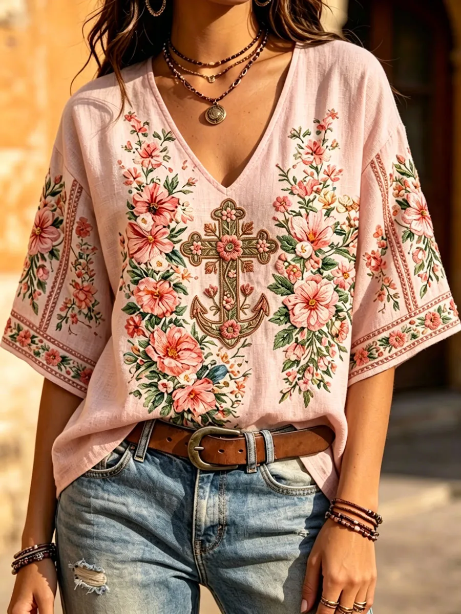 Women'S Floral Faith Print Casual  Top