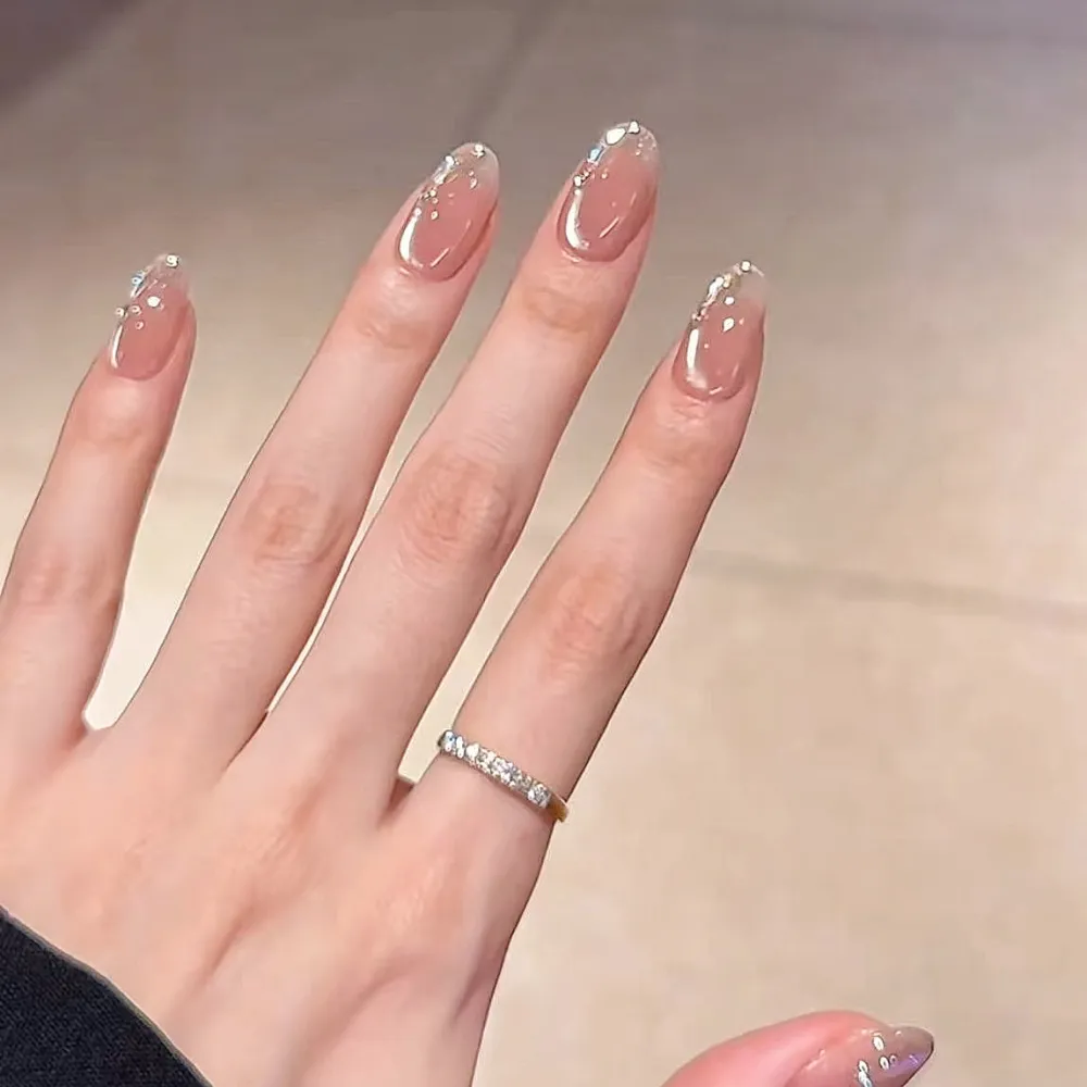 Nailhour 10Pcs Handmade Nude Cat Eye Short Oval Press On Nails