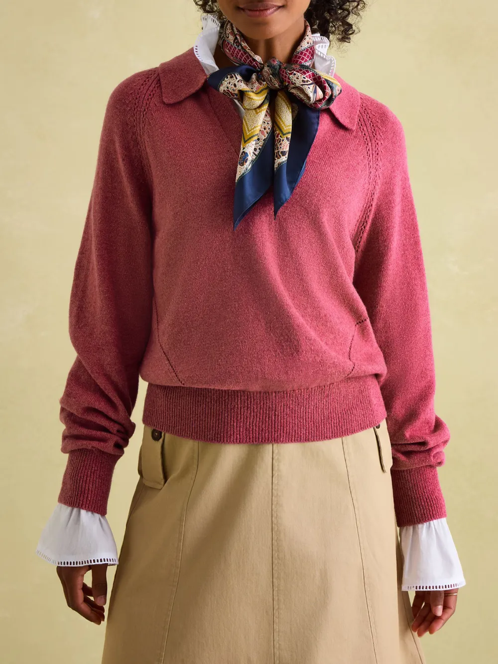 Solid Color V-Neck Striped Jumper