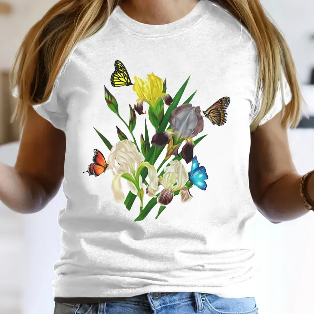 Butterfly And Iris Floral T-Shirt