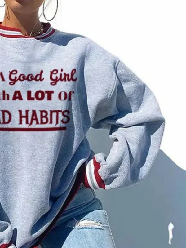 Round Neck Contrast Trim Sweatshirt
