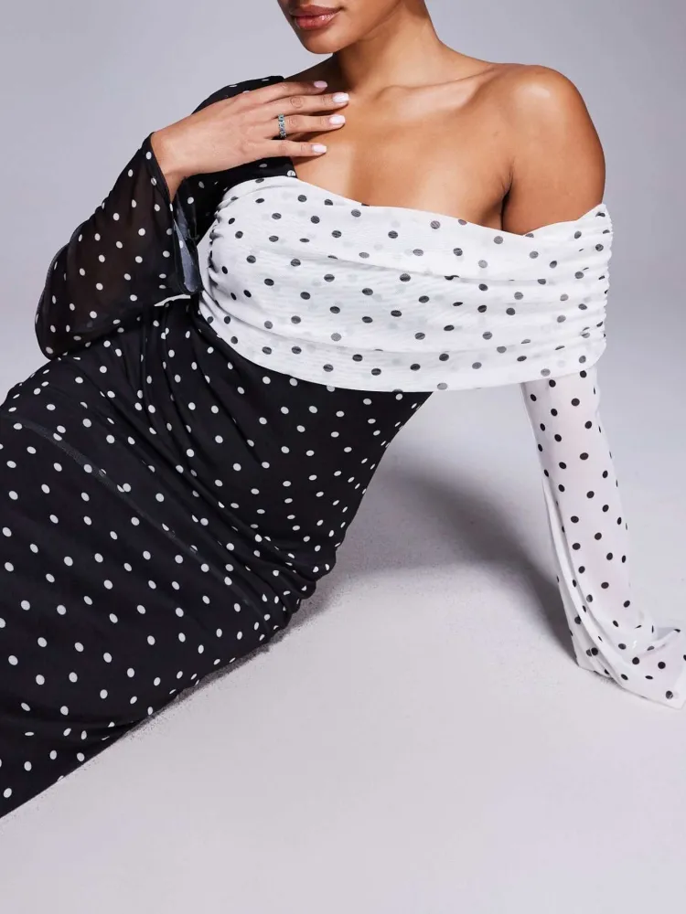 Polka Dot Contrast Color Dress
