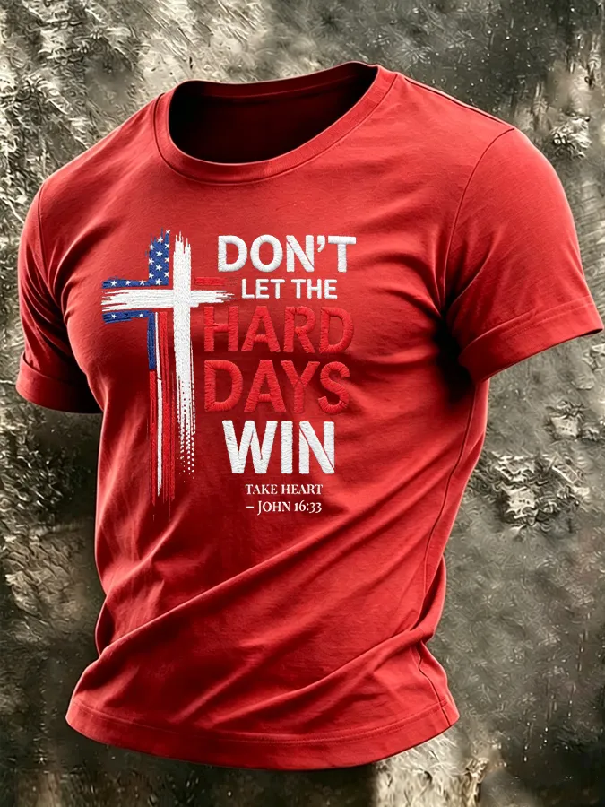 Men'S Casual Faith Cross Flag Print Commemorative T-Shirt