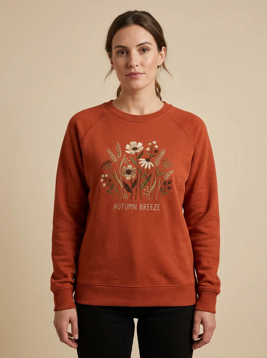 Wildflower  Rust Embroidered Women's Graphic Sweatshirt