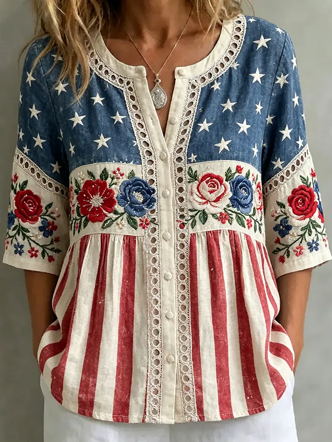 Women's Fashion Art Top Celebrating the 250th Anniversary of the Founding of the United States