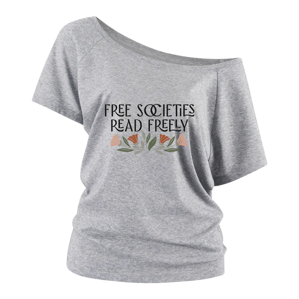 Floral Letter Print Women Off Shoulder T-shirts