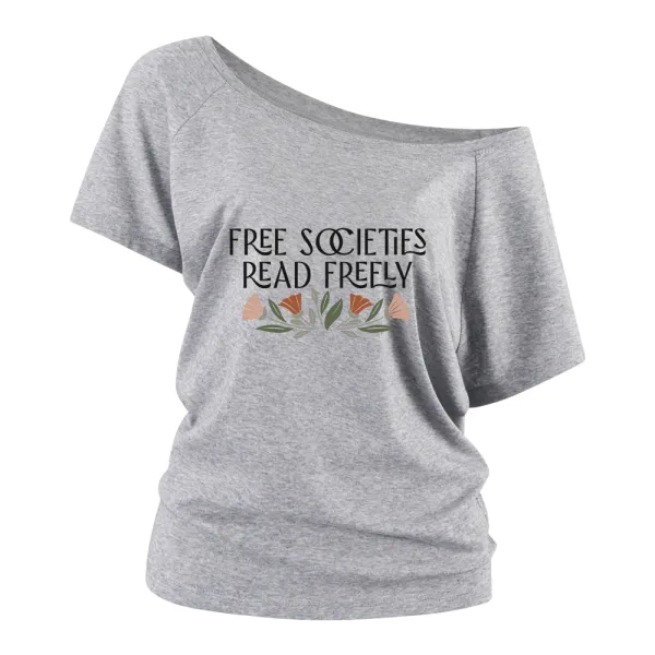 Floral Letter Print Women Off Shoulder T-shirts