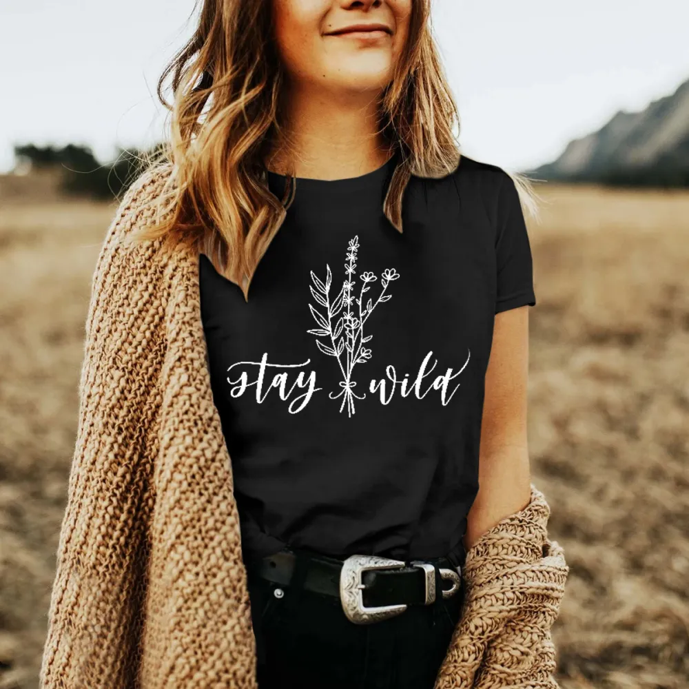 Round Neck Plant Print Women's T-Shirt