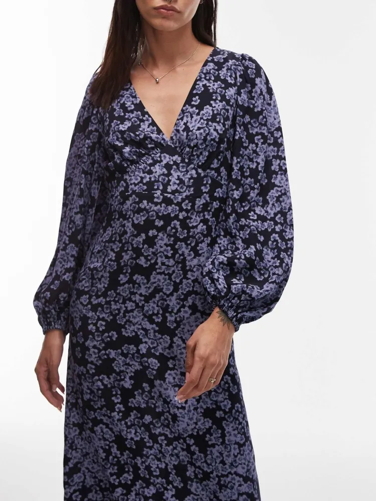 Side Slit Floral V-Neck Dress