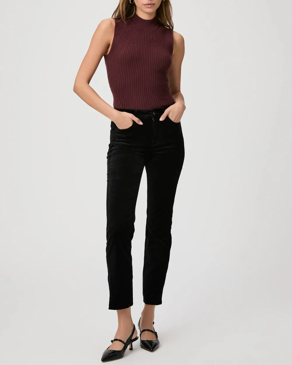 Oxblood Ribbed Mock Neck Tank Top