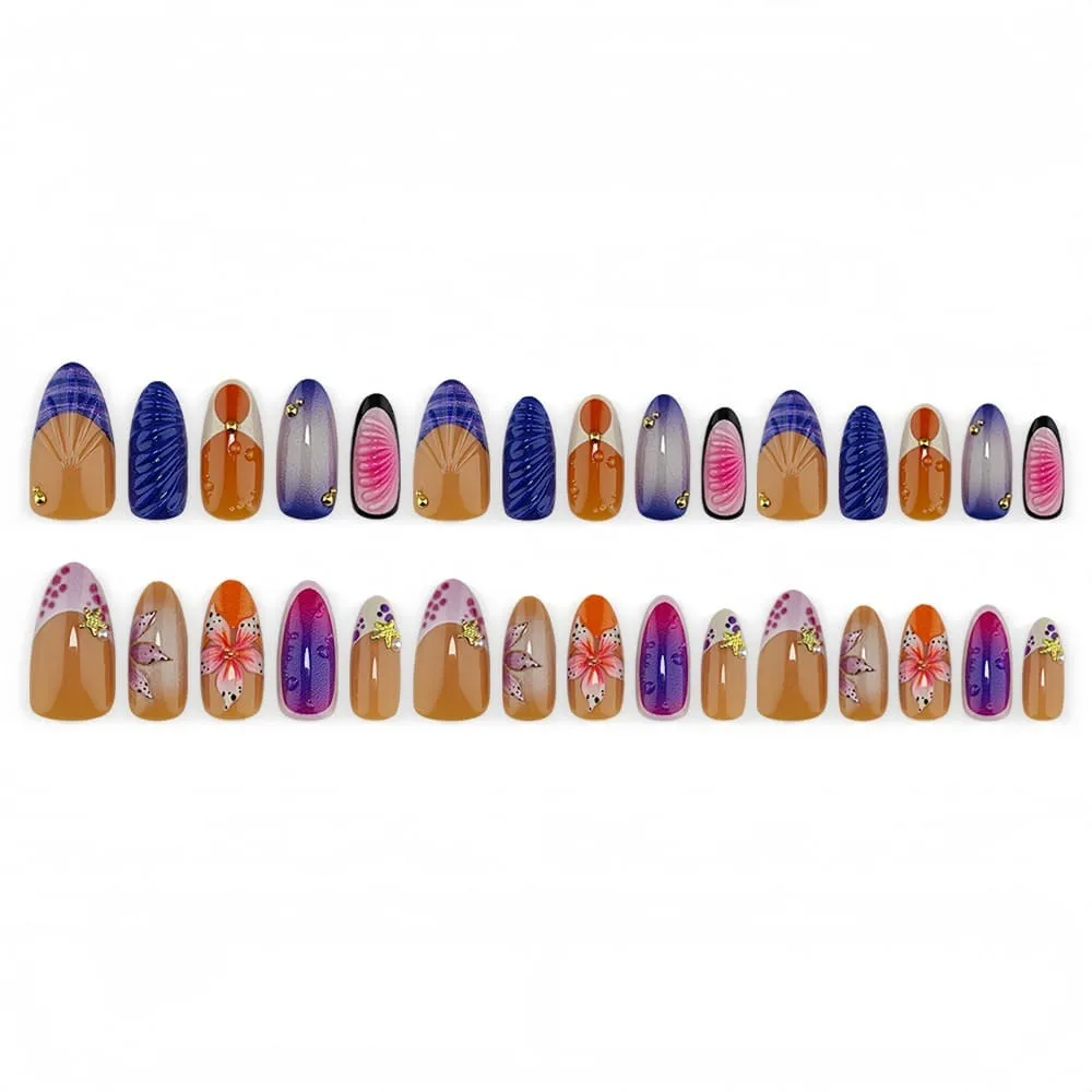 Nailhour 30Pcs Y2K 3D Medium Almond Vintage Press On Nails