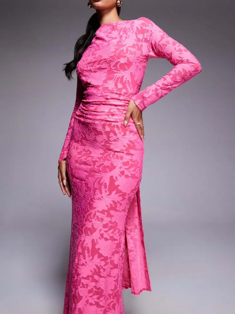Backless Floral Long Sleeve Dress