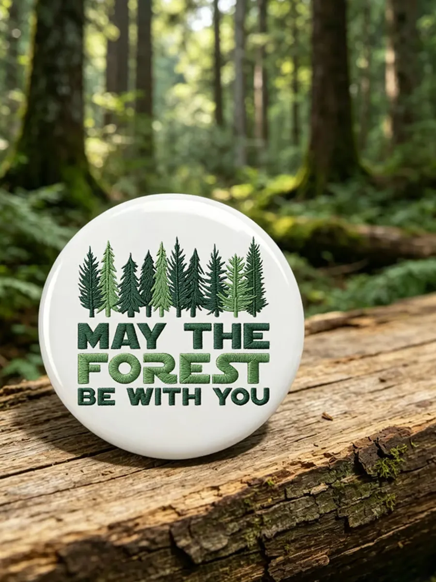 Unisex Retro May The Forest Be With You Pin-Back Button