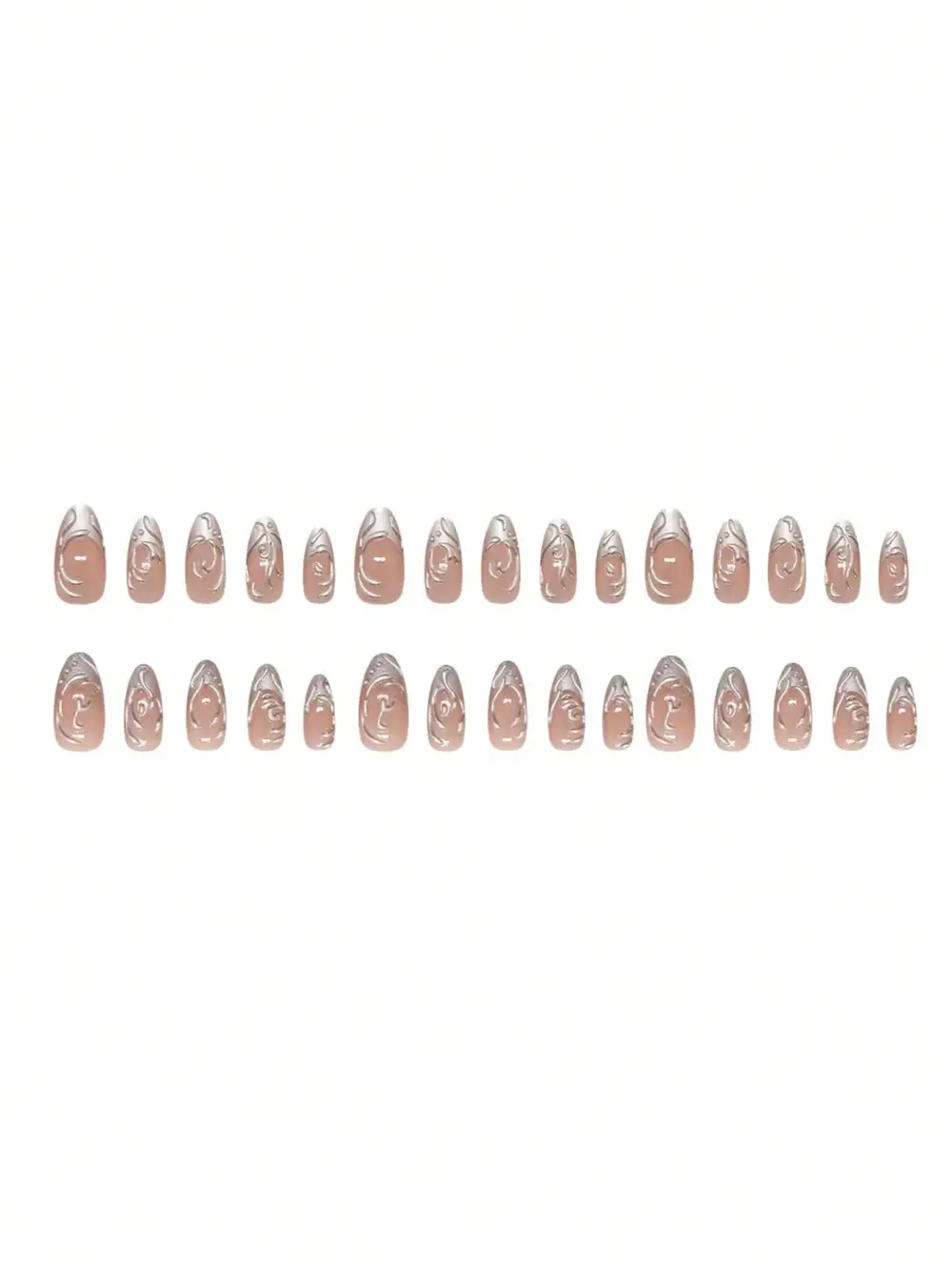 Nailhour 30Pcs French Medium Almond Chrome Nude Press On Nails