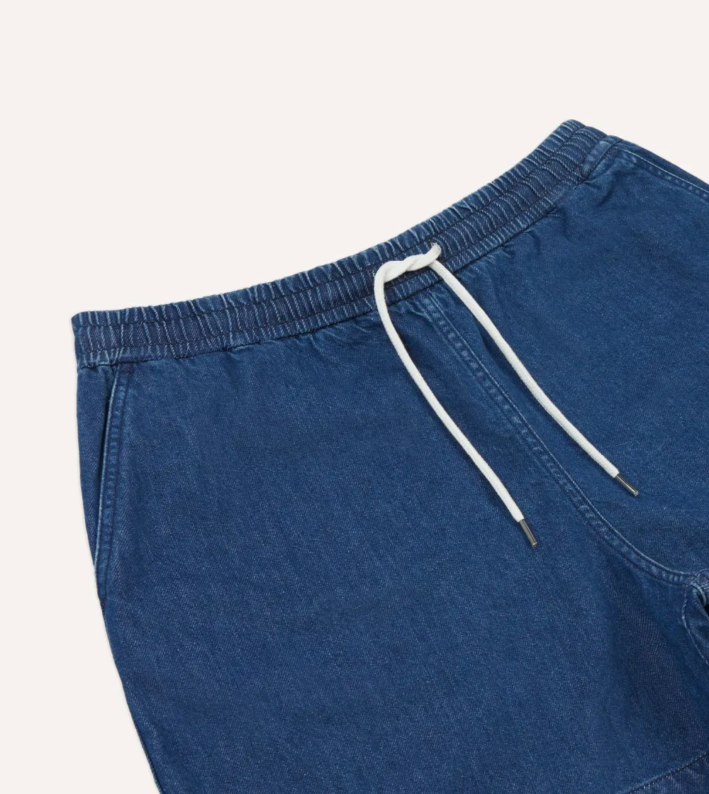 Daily Stone Wash Indigo Cotton Drawstring Shorts Casual Style
