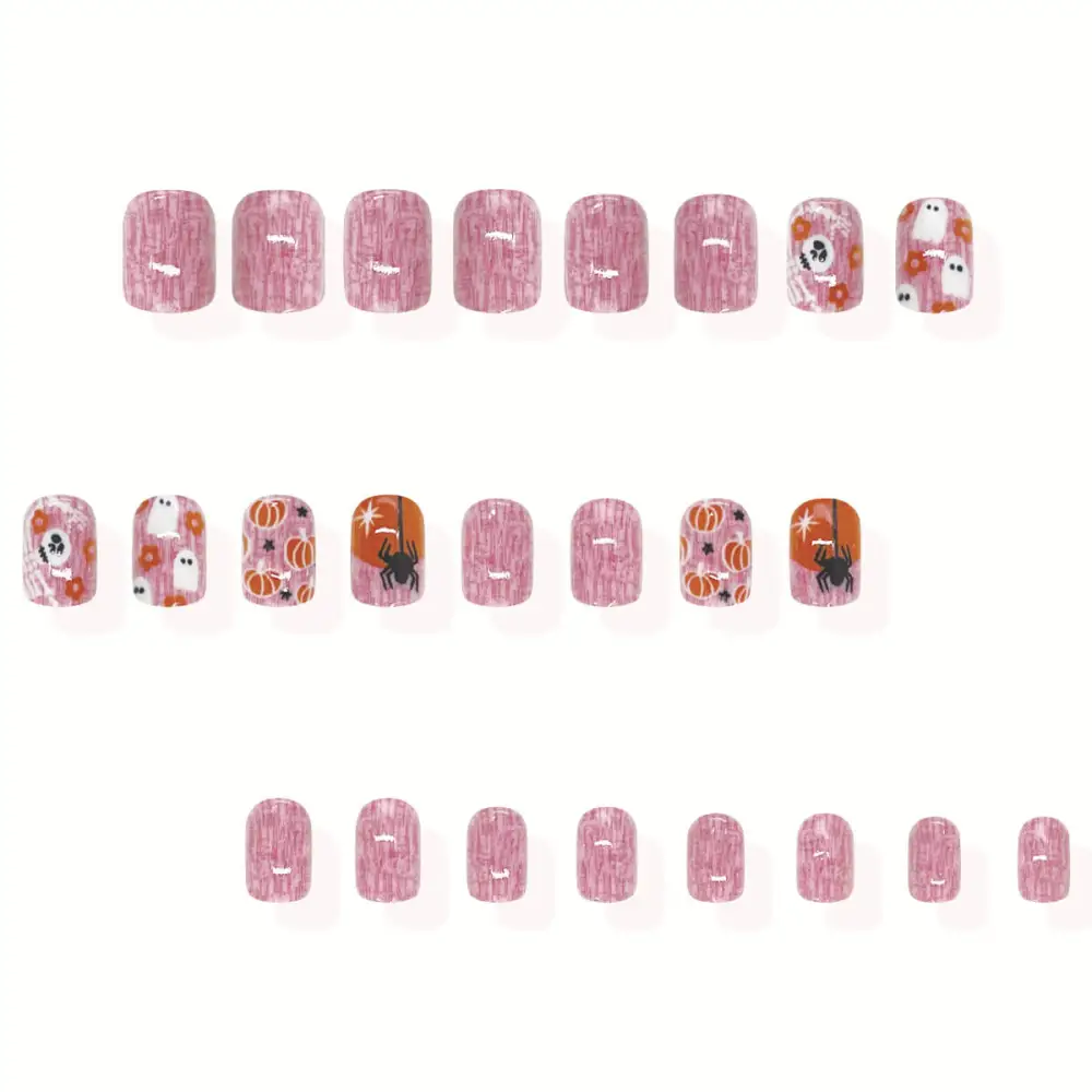 Nailhour 24Pcs Halloween Short Squoval Fuzzy Little Rascals Press On Nails
