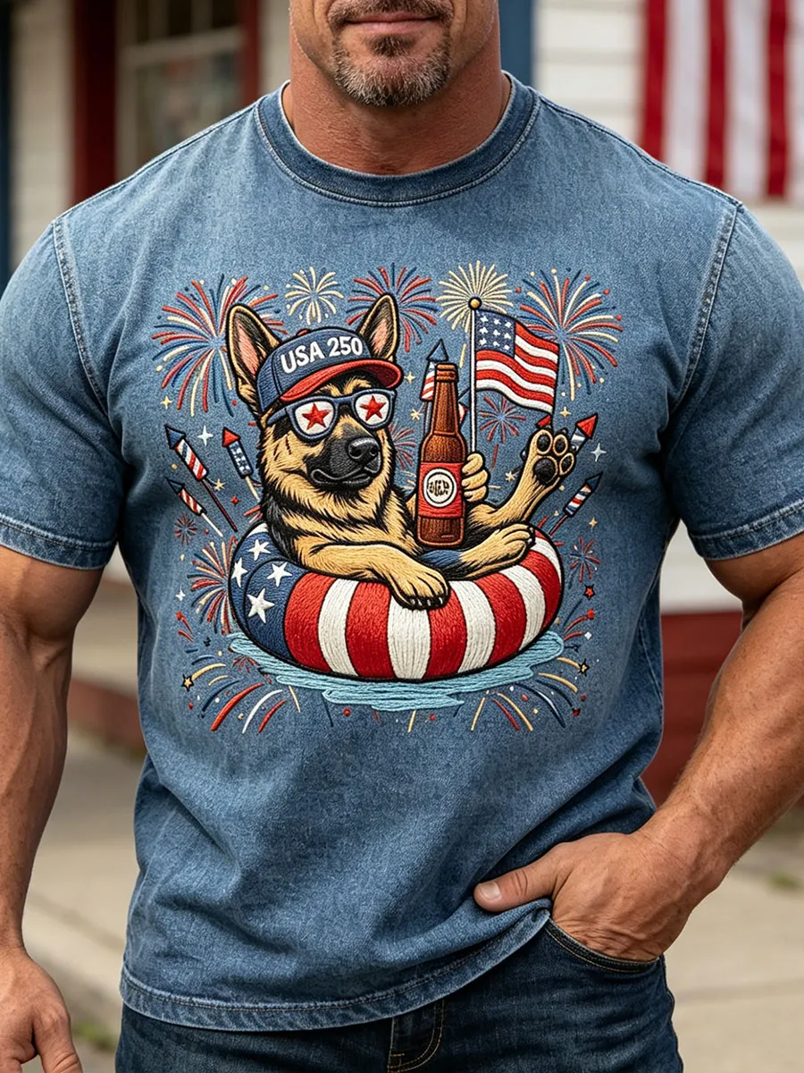 Men's USA 250th Independence Day Puppy Print T-shirt