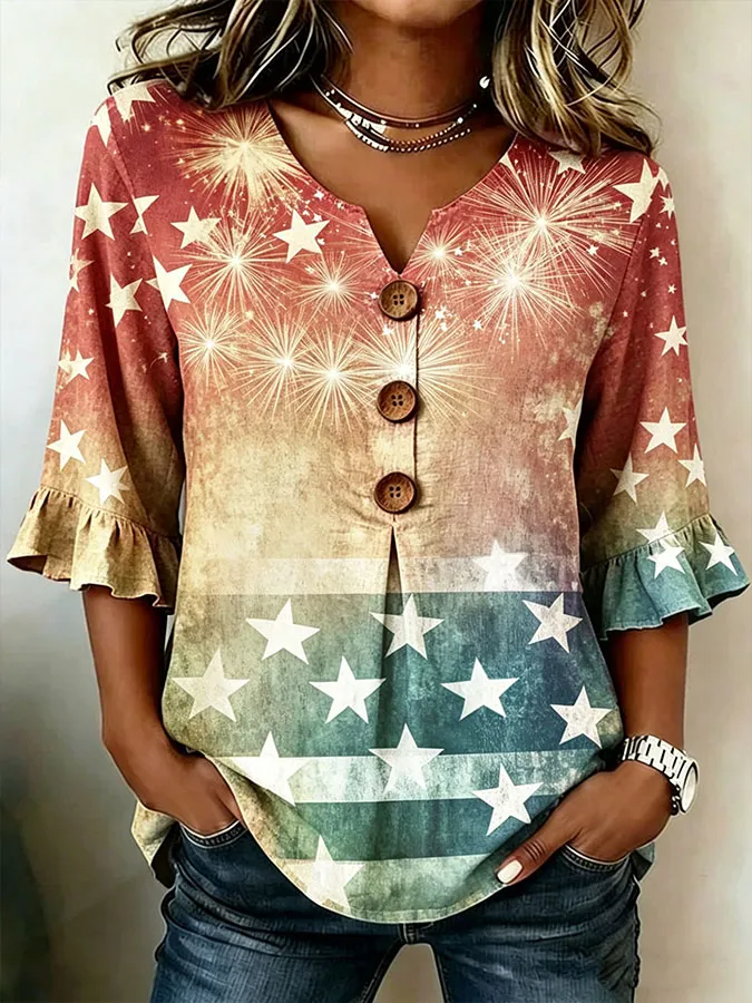 Women'S Casual American Flag Printed Top