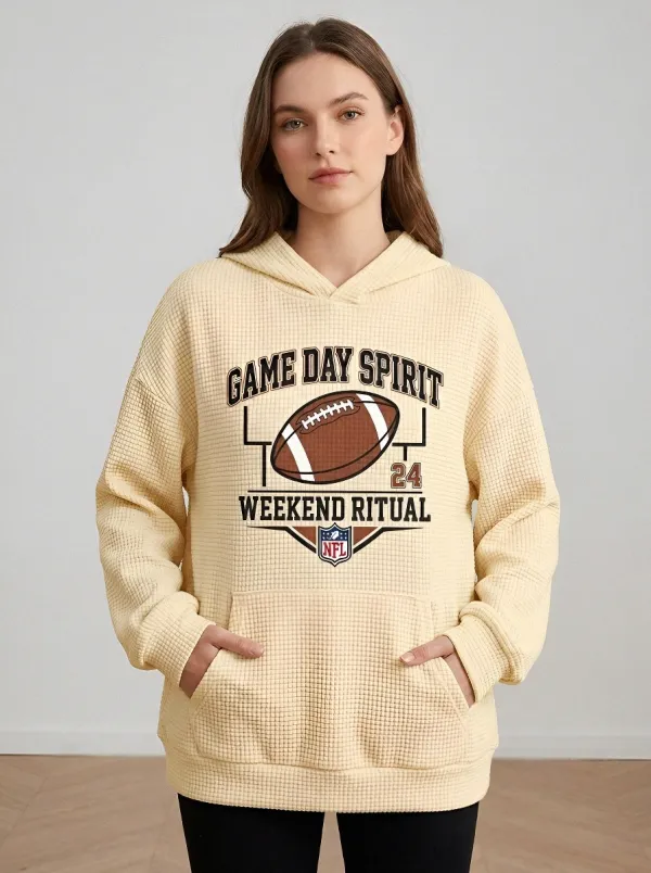Women's Football Game Day Spirit Printed Waffle Hoodie
