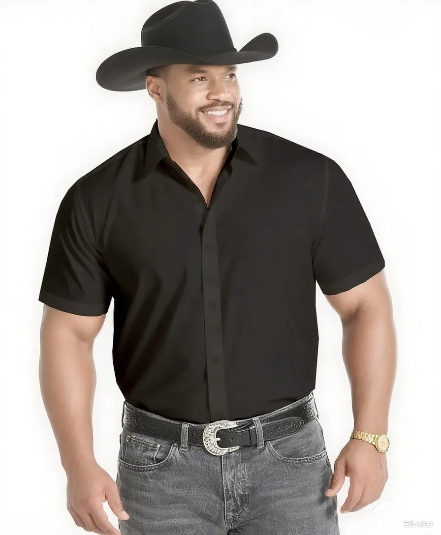 Big & Tall Men's Western Style Daily Casual Back Floral Textured Short Sleeve Shirt