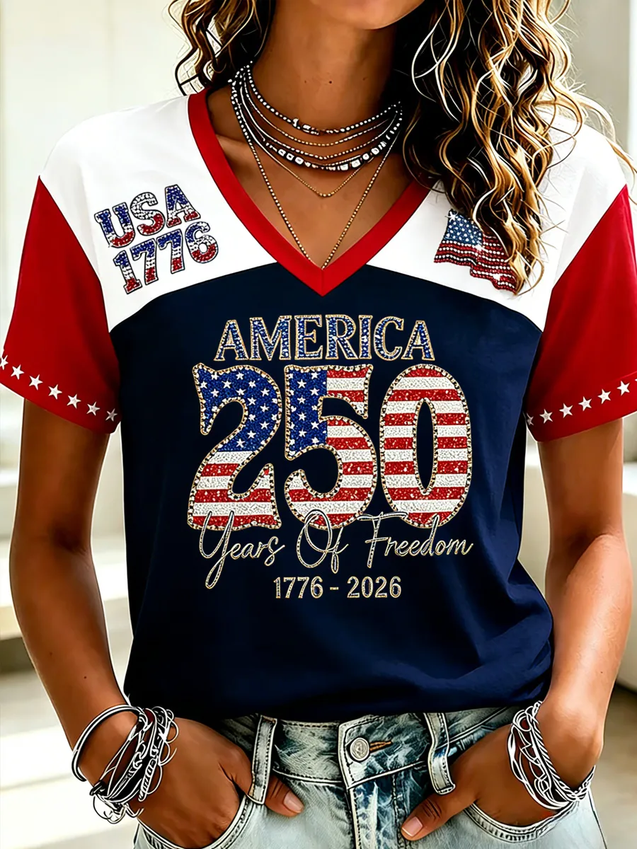 Women's Casual USA 250th Celebration Print Short Sleeve T-shirt