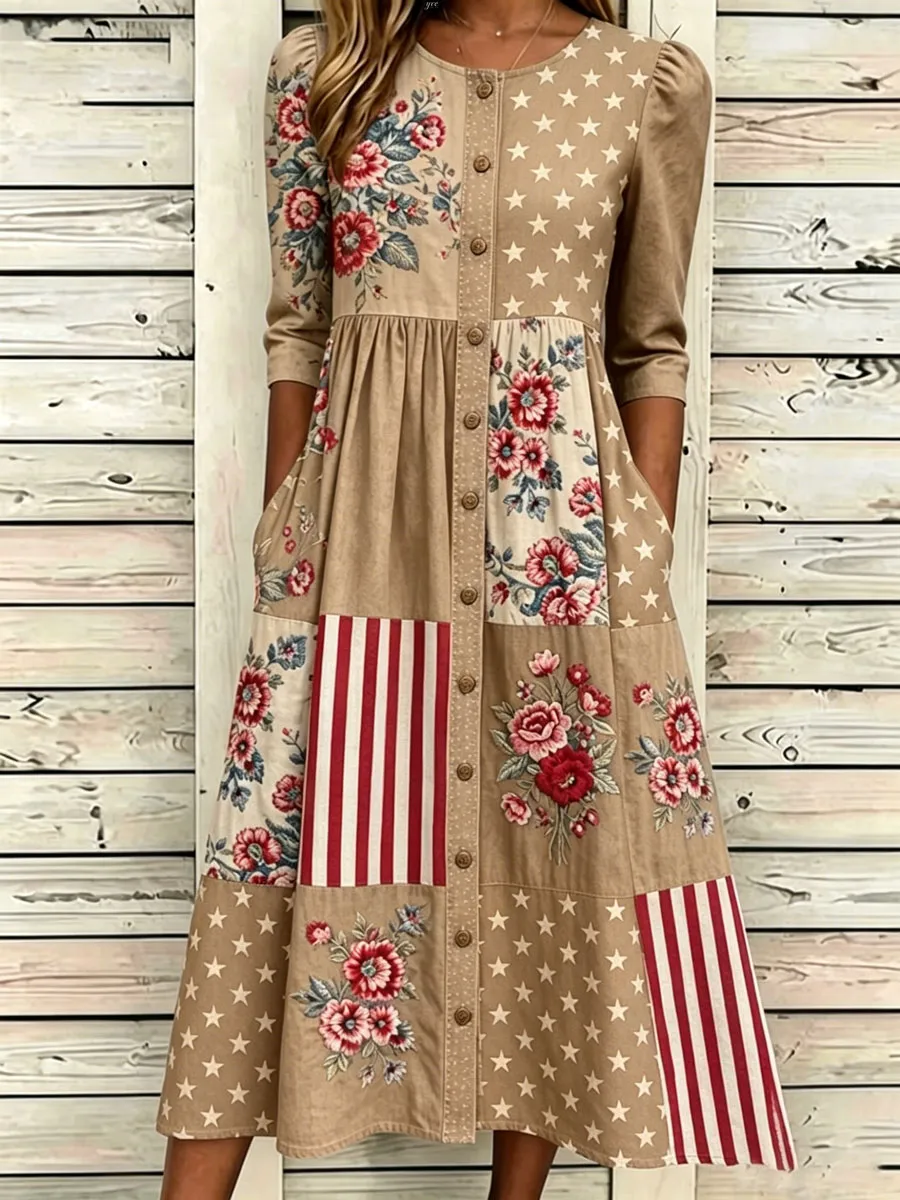 Women'S Casual American Independence Day Print Art Casual Dress