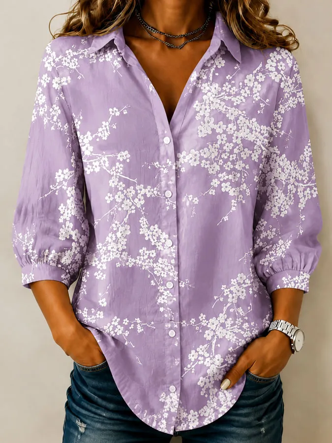 Women's Art Floral Printed Casual Shirt