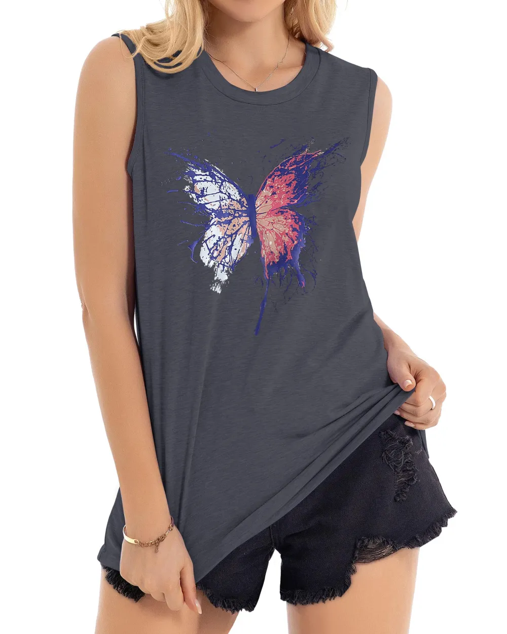 Bicolor Butterfly Print Tank Top