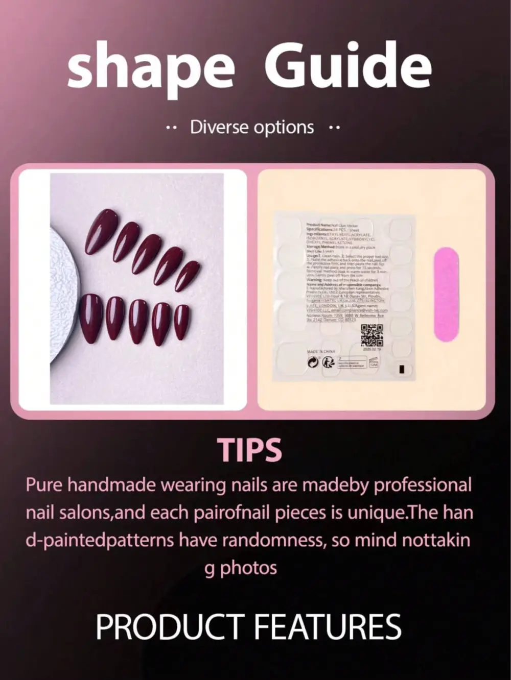 Nailhour 30Pcs Red Medium Almond Minimalist Press On Nails