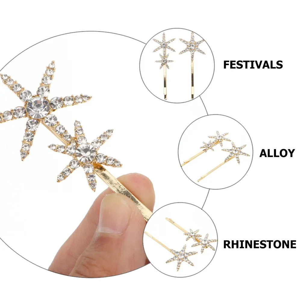 Gold Star-Shaped Fine Diamond Metal Hairpin