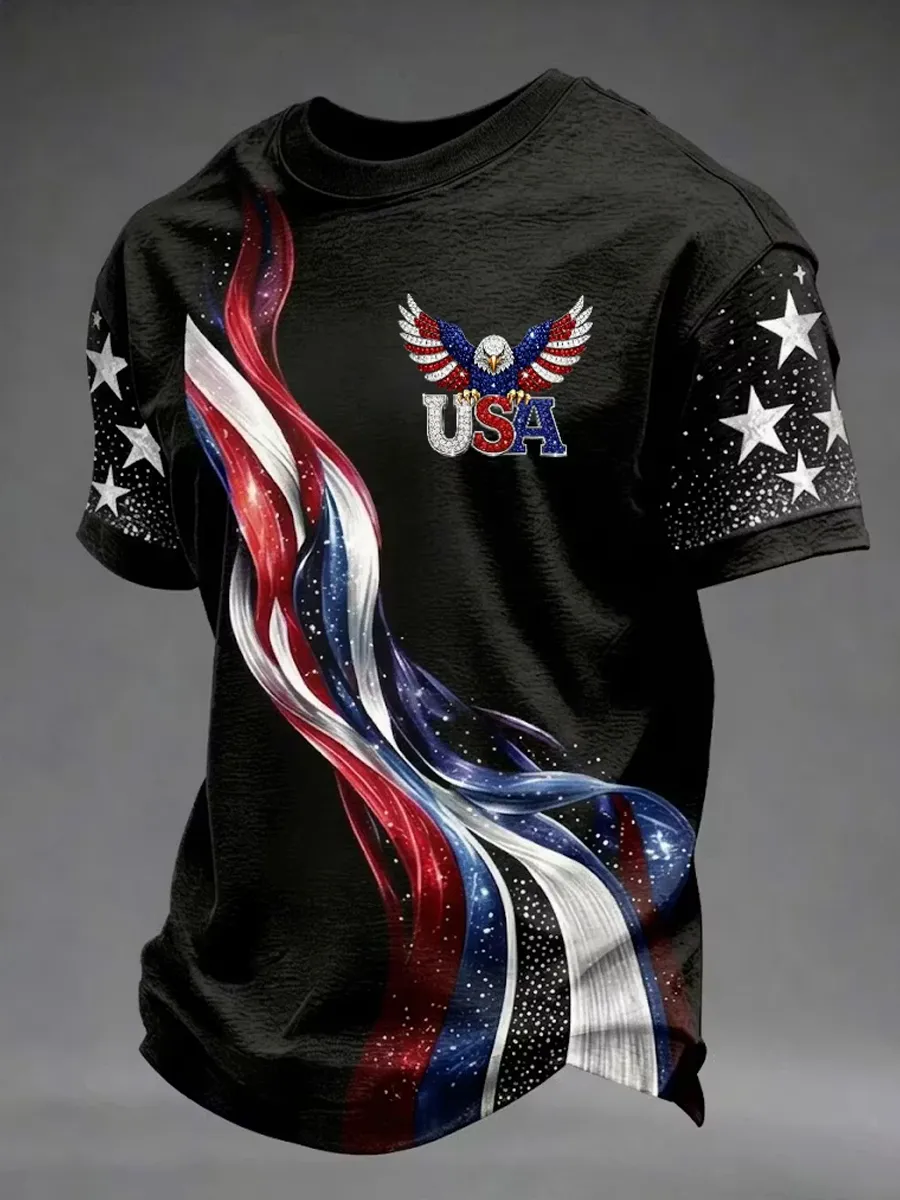 Men's America Flag Eagle Printed T-shirt