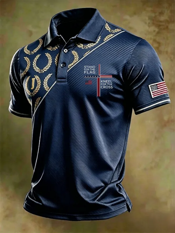 Men's American Flag Print Casual Polo Shirt