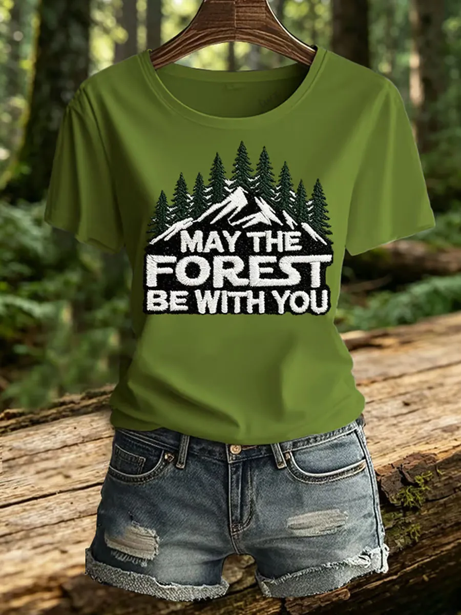 Women's Retro May The Forest Be With You Print T-Shirt