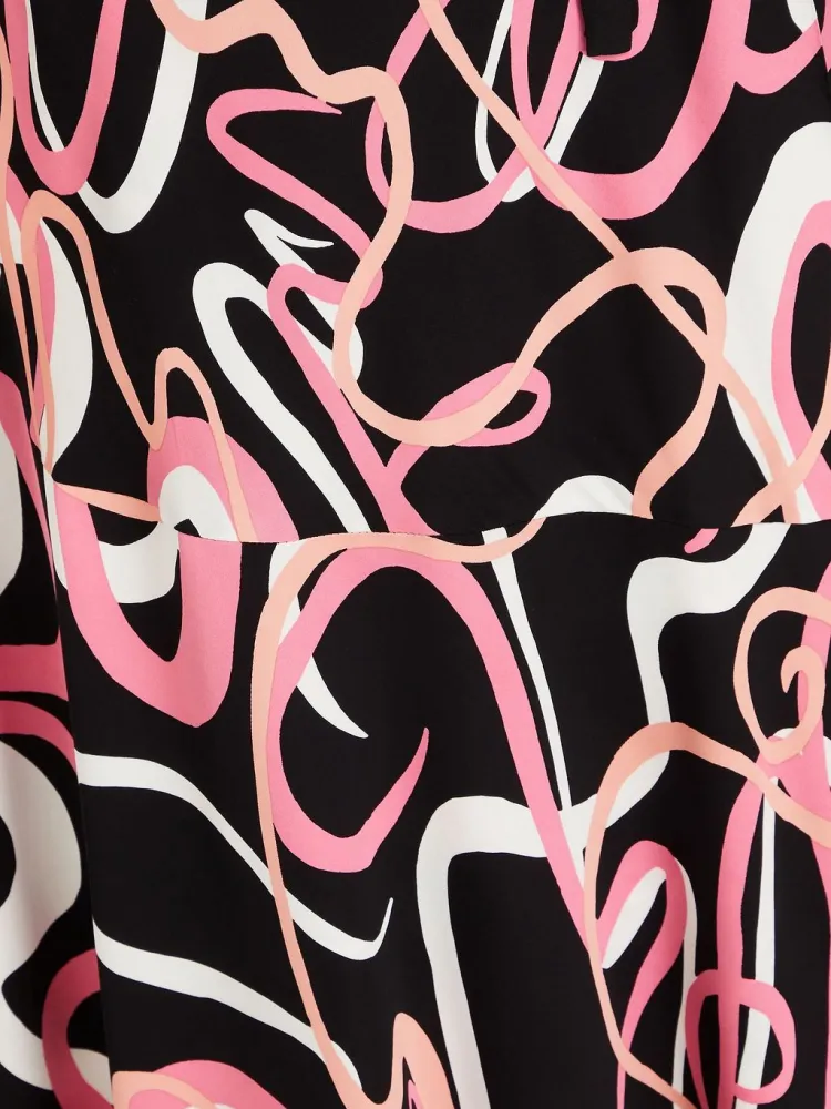Abstract Line Print Midi Dress