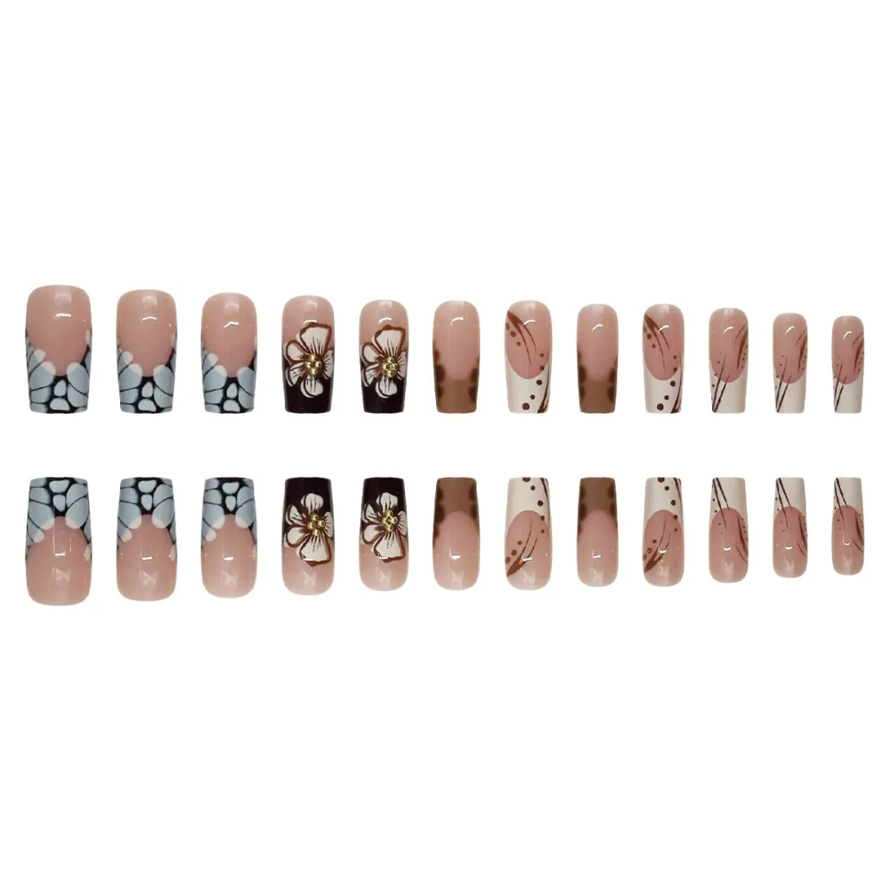 Nailhour 24Pcs French Medium Square 3D Gilded F/W Press On Nails
