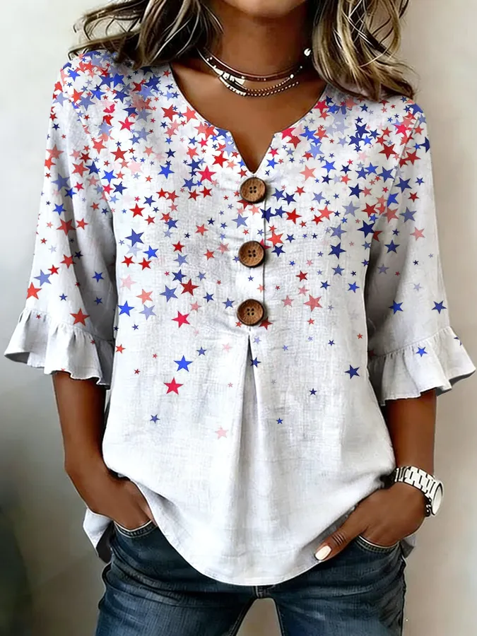 Women'S Casual American 250Th Anniversary Printed Top