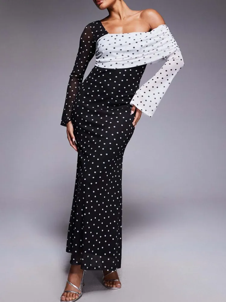 Polka Dot Contrast Color Dress