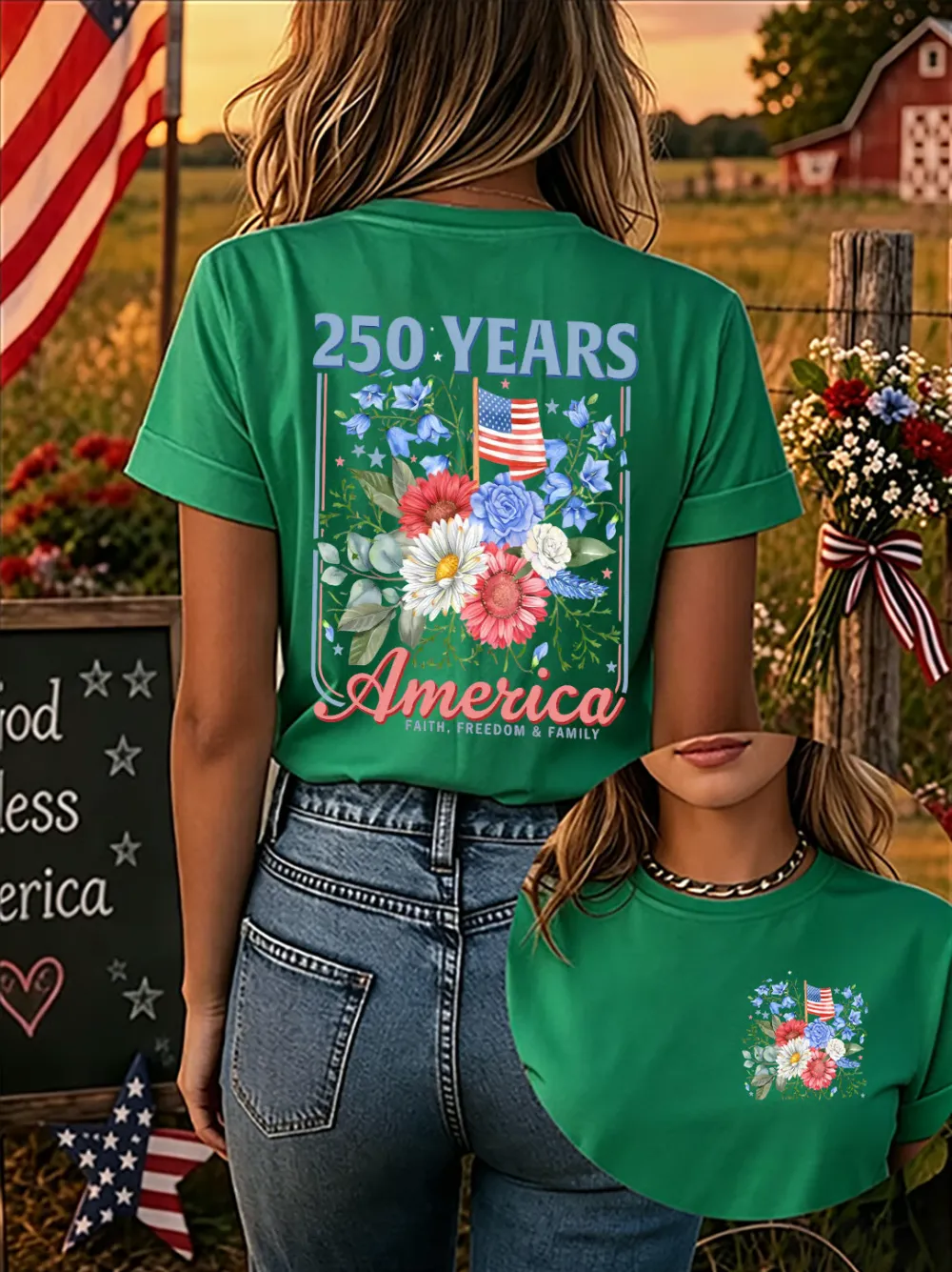 Since 1776, Faith, Liberty, And Family – Women'S 250th Anniversary Of American Faith Print Short-Sleeve T-Shirt
