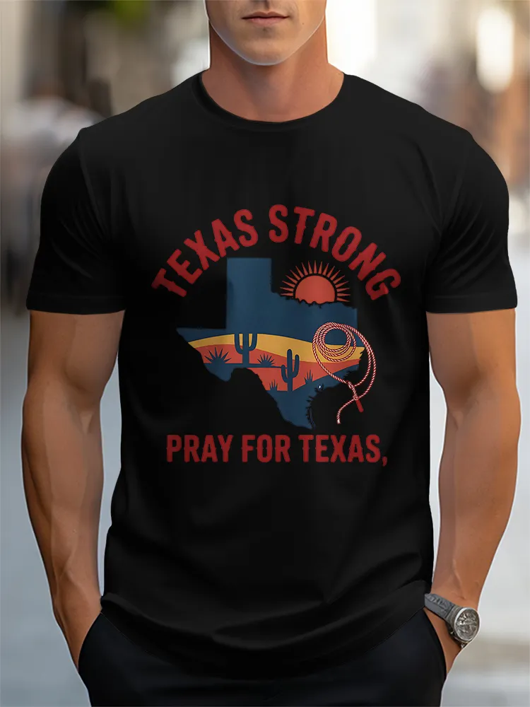 Men'S Casual Style PRAY FOR TEXAS Classic And Comfortable Round Neck Slim Fit T-Shirt
